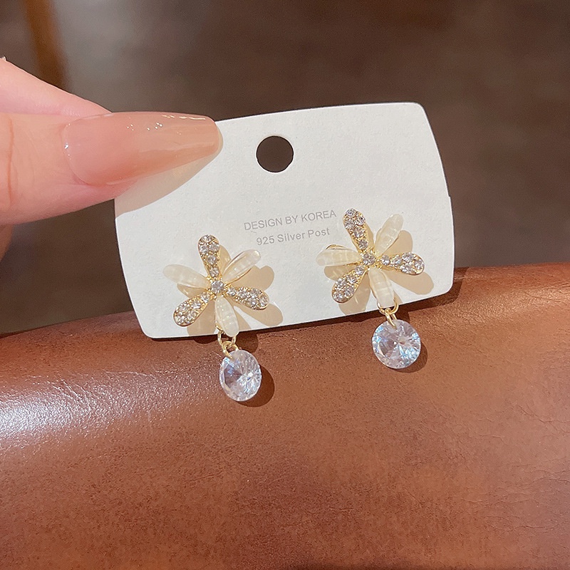 Anting Tusuk Sterling silver 925 Desain Bunga Hias Zircon Untuk Wanita