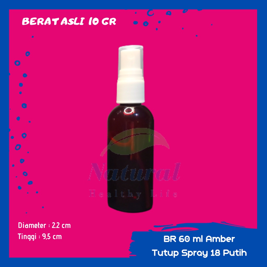 Botol 60ml Amber Cokelat Tutup Spray Mist Neck 18 Bahan PET