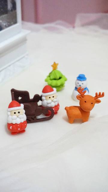 SEPAKET PENGHAPUS NATAL ISI 6 PCS CHRISTMAS ERASER SANTA CLAUSE SNOWMAN REINDEER