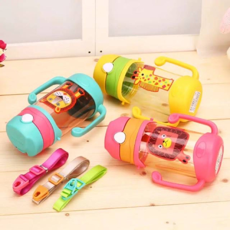 BOTOL MINUM ANAK TALI SEDOTAN DAN PEGANGAN / BABY BOTTLE WITH STRAP HANDLE AND STRAW