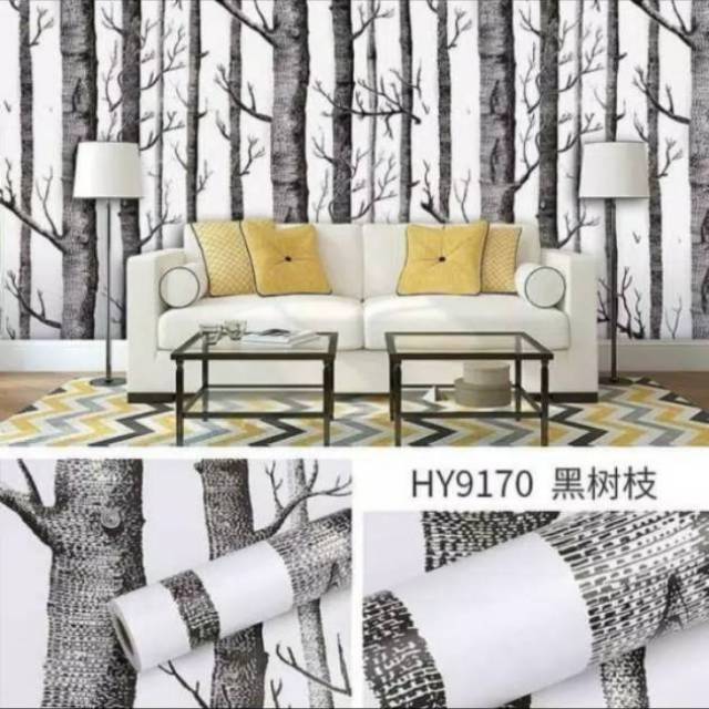 Wallpaper dinding PREMIUM 45cm x 10m Motif Batang Pohon Hitam kode 6783