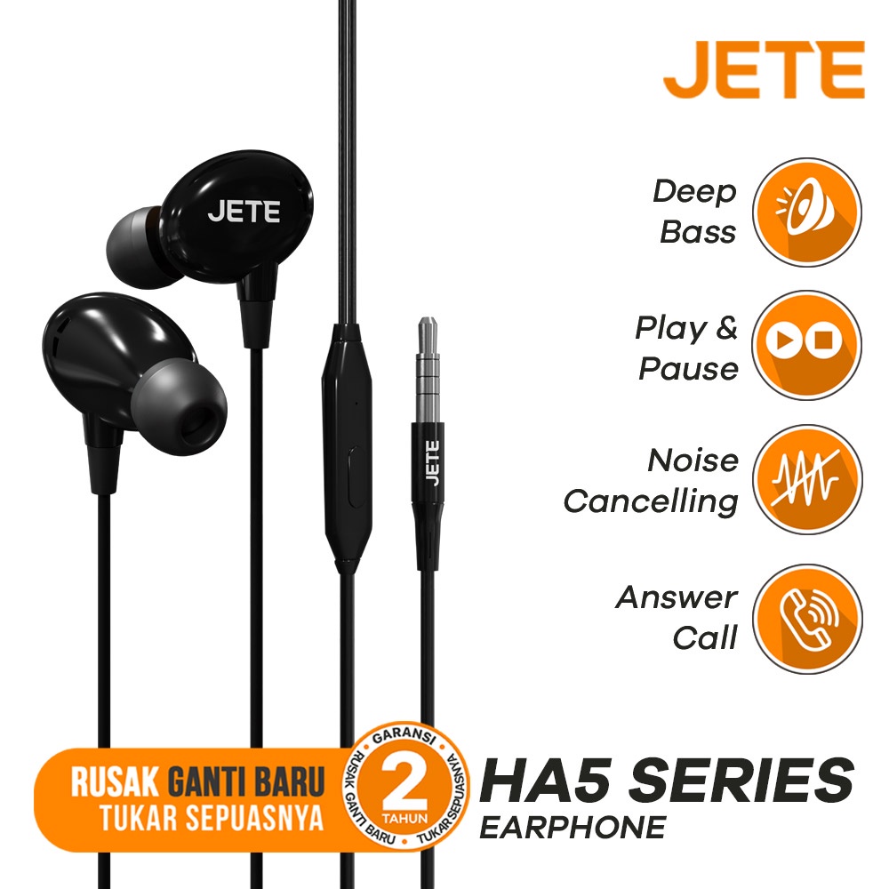 Headset Earphone  JETE HA5 - Garansi 2 Tahun Tukar Baru