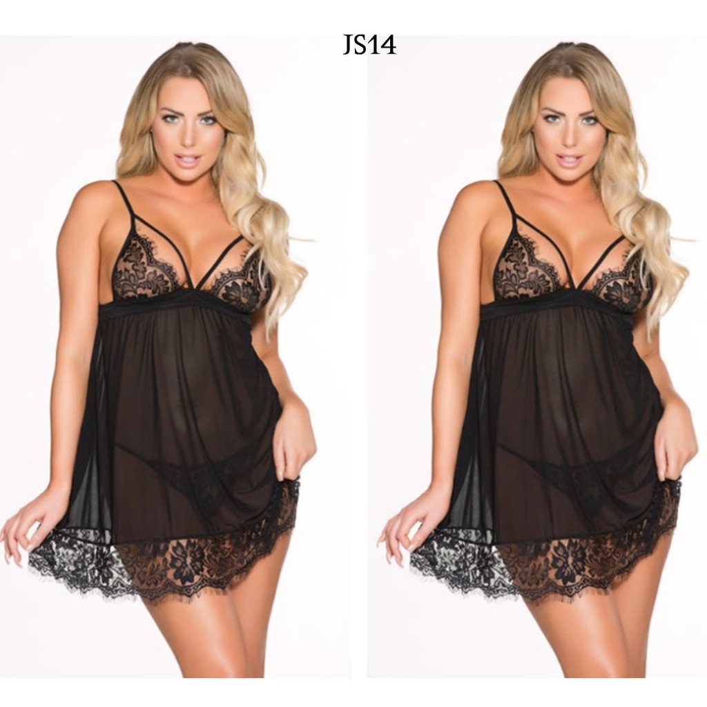 [READY GOJEK] BAJU TIDUR JUMBO LINGERIE SEXY BIGSIZE LACE HITAM JS14