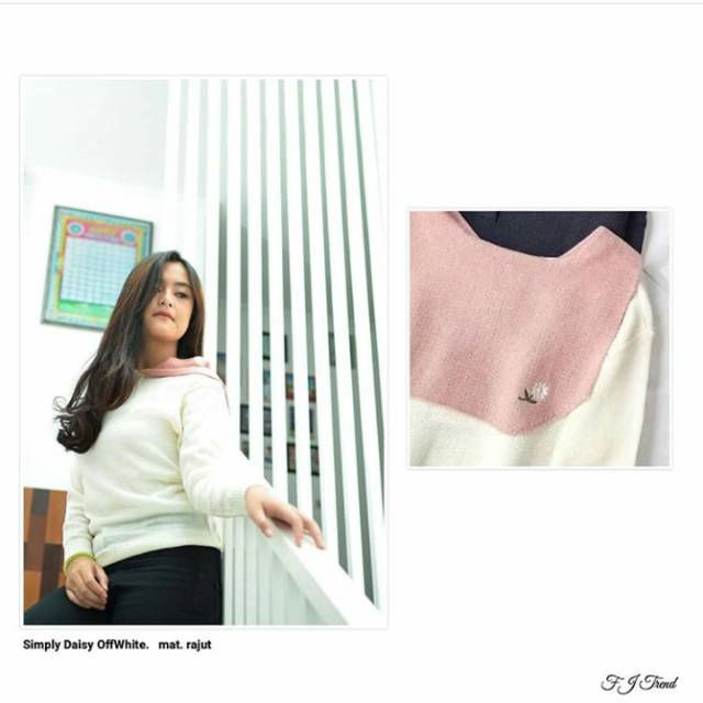 Sweater simply daisy off putih / sweater lucu / sweater terbaru / sweater cewek