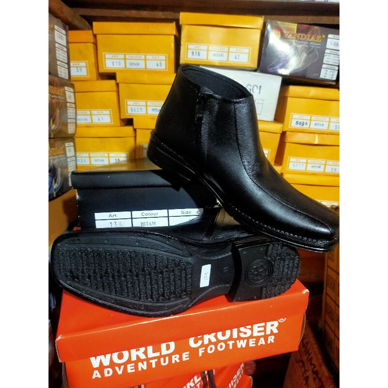 Sepatu PDH pria kulit asli model Resleting samping original