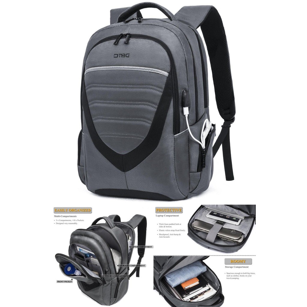 Original Digital Bodyguard DTBG D8006W 17.3 Inch Grey - Durable Lightweight Laptop Backpack