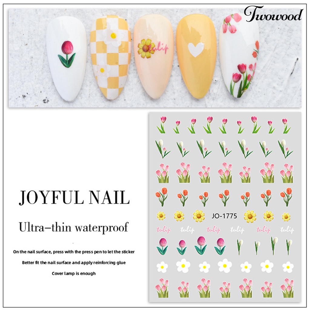 Twowood Stiker Kuku Motif Bunga Tulip Untuk Nail Art DIY