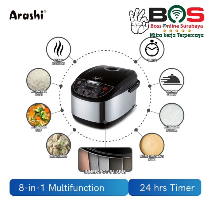 Rice Cooker Arashi 2L ADC-2003 ADC 2003 dengan Magic Com 3D Heating