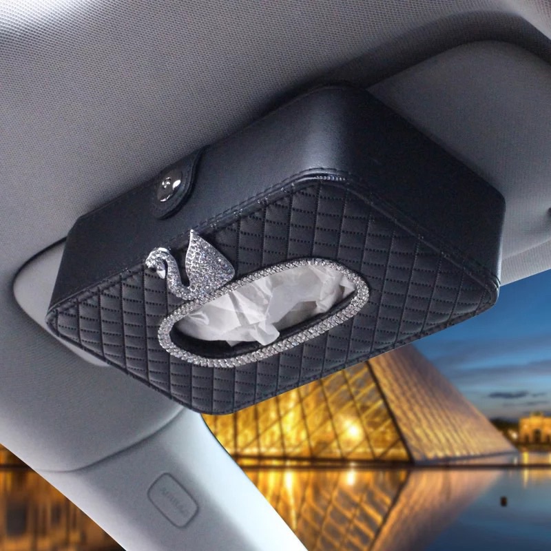 tempat  tissue mobil sunvisor mhkota angsa swan KULIT MOTIF SILANG KOTAK TISSUE Tisu Jepit Sunvisor Slot Pintu atau Kantong Belakang Jok Mobil