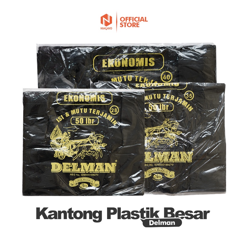 Kantong Plastik Kresek Besar Isi 50 Lembar Ukuran 28 35 40  Warna Hitam Merk Delman
