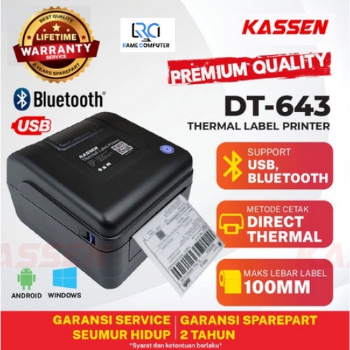 JUAL PRINTER LABEL THERMAL BARCODE STICKER KASSEN DT 643 USB + BLUETOOTH