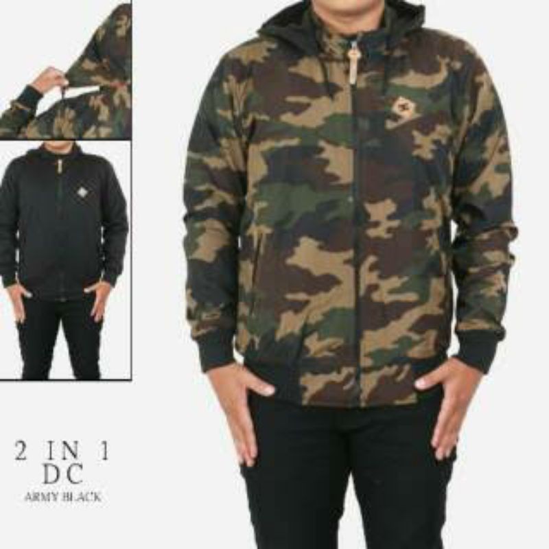 Jaket Pria BOLAK BALIK LORENG Dalam HITAM Bahan PARASIT Ukuran L & XXL