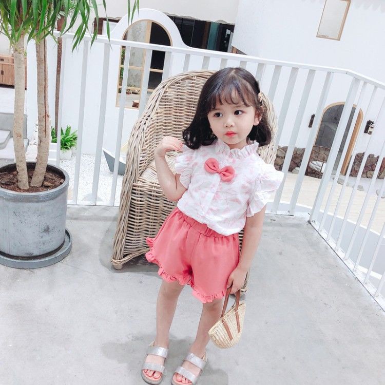 Setelan Anak Perempuan kemeja+celana pendek Set Anak Cewek keren style new arrival import-1