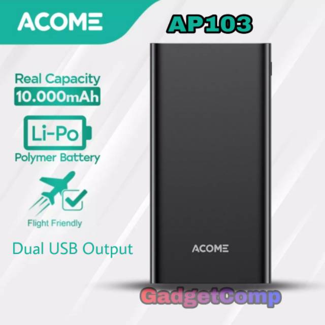 ACOME PowerBank 10000mAh Fast Charging - Dual USB Output - Garansi Resmi 18 Bulan - Power Bank AP103