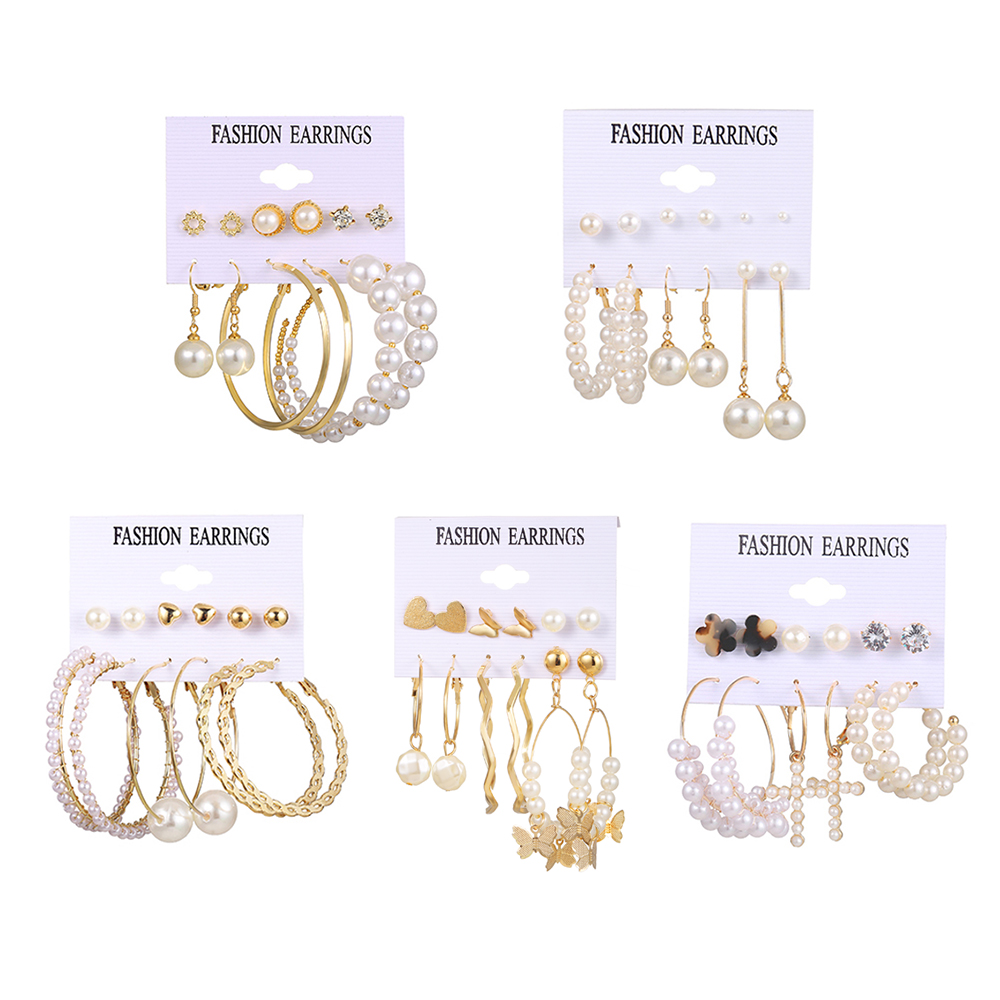 6 Pasang / Set Anting Tusuk Gantung Wanita Desain Kupu-Kupu + Mutiara + Rumbai Gaya Bohemian Untuk Hadiah