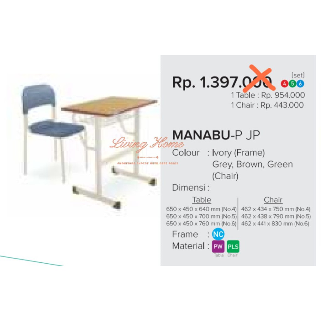 Kursi Lipat Chitose Manabu-P JP School Table Chair Bangku Susun Meja Belajar Sekolah Seminar Kuliah