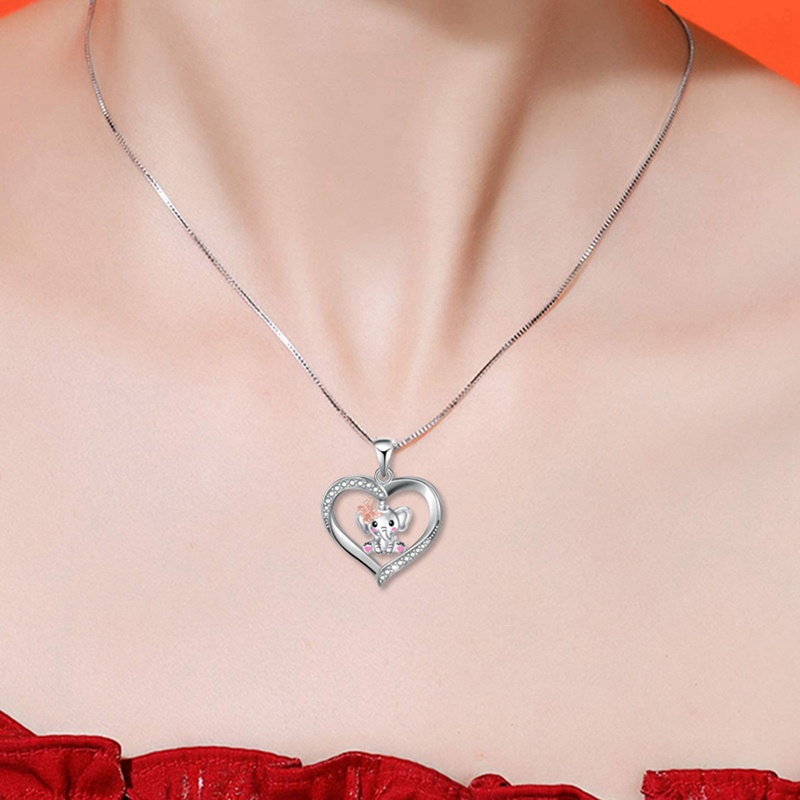 Kalung Liontin Kupu-Kupu Hati Kristal Bahan Cubic Zirconia Warna Silver Untuk Wanita