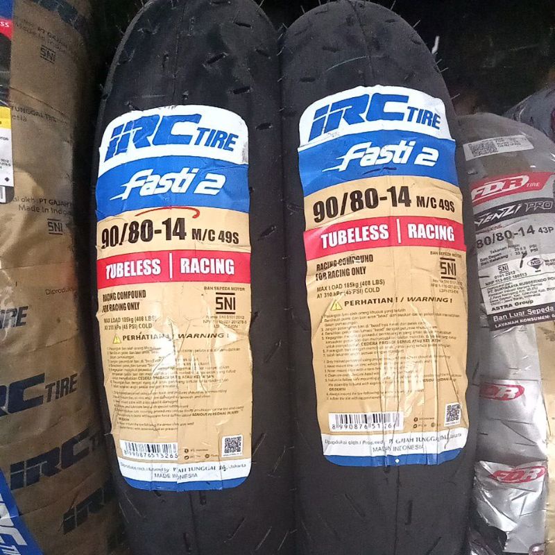 ban IRC fasti 2 ring 14 sepasang Dpn/blkg ukuran 90-80/14 soft compound