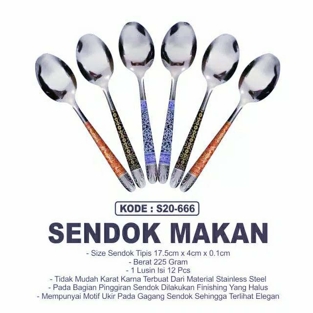 [COD] SENDOK MAKAN STAINLESS STEEL MOTIF BATIK 1 LUSIN / 12PCS