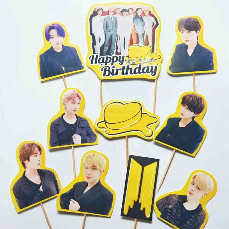 topper toper hiasan tusukan kue cake ulang tahun happy birthday karakter bts butter