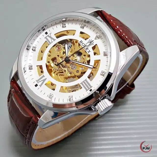 JAM TANGAN ROLEX ROMAWI AUTOMATIC SKELATON SIMPLE ELEGAN