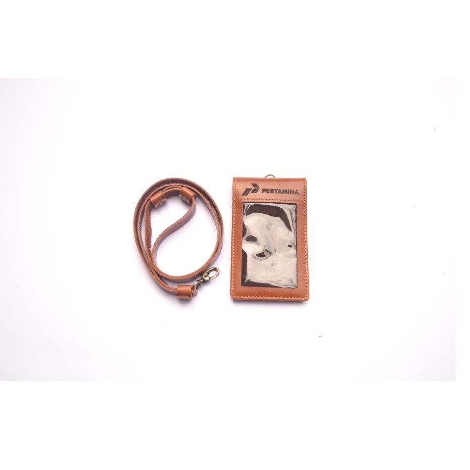 

Name Tag ID Card Holder Kulit Asli Logo Pertamina Gratis Tali Lanyard Kulit