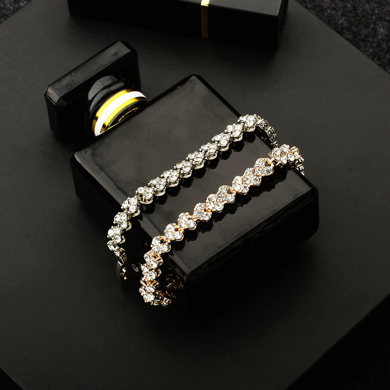 [Women Roman Heart Zircon Diamond Crystal Pendant Couples Bracelets] [Girls Chain Korean INS Charm Bracelet] [Women Jewellery Gifts]