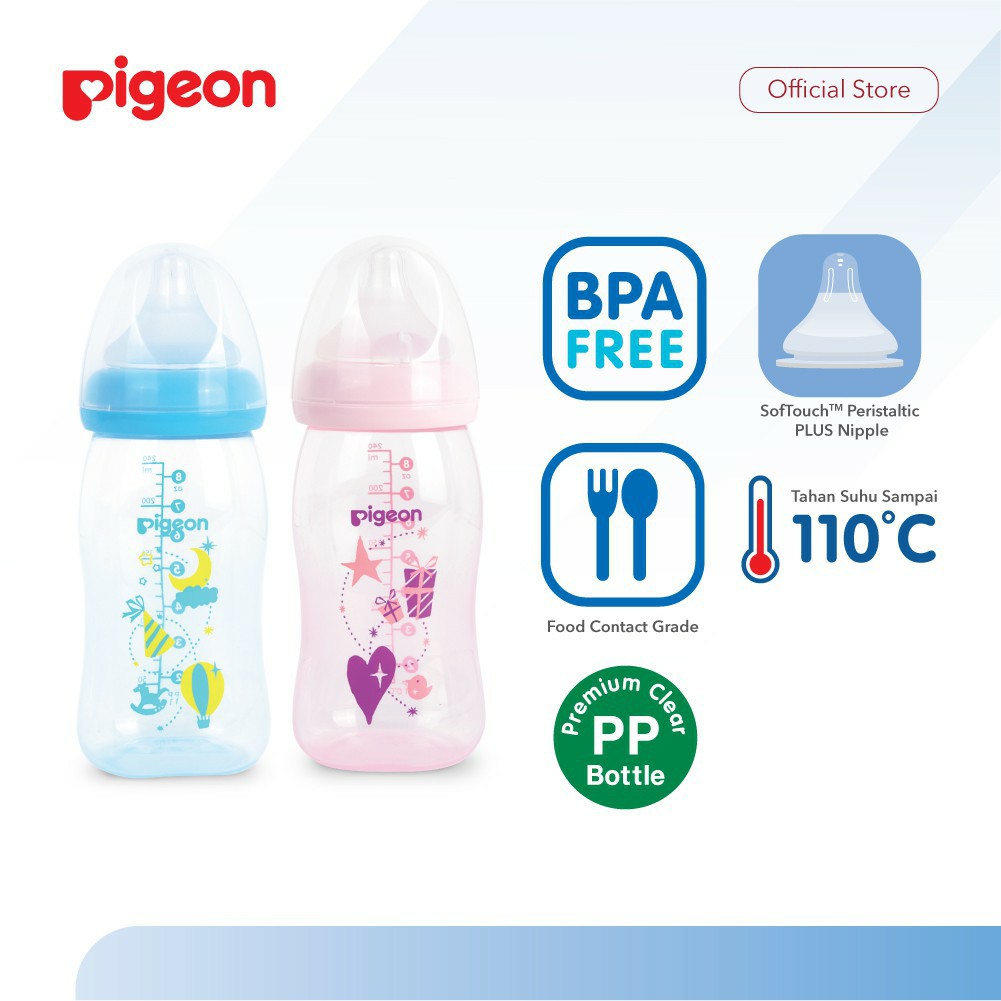 ♥BabyYank♥ PIGEON Botol Susu PP Clear Wide Neck 160 &amp; 240 ML - Pink &amp; Blue