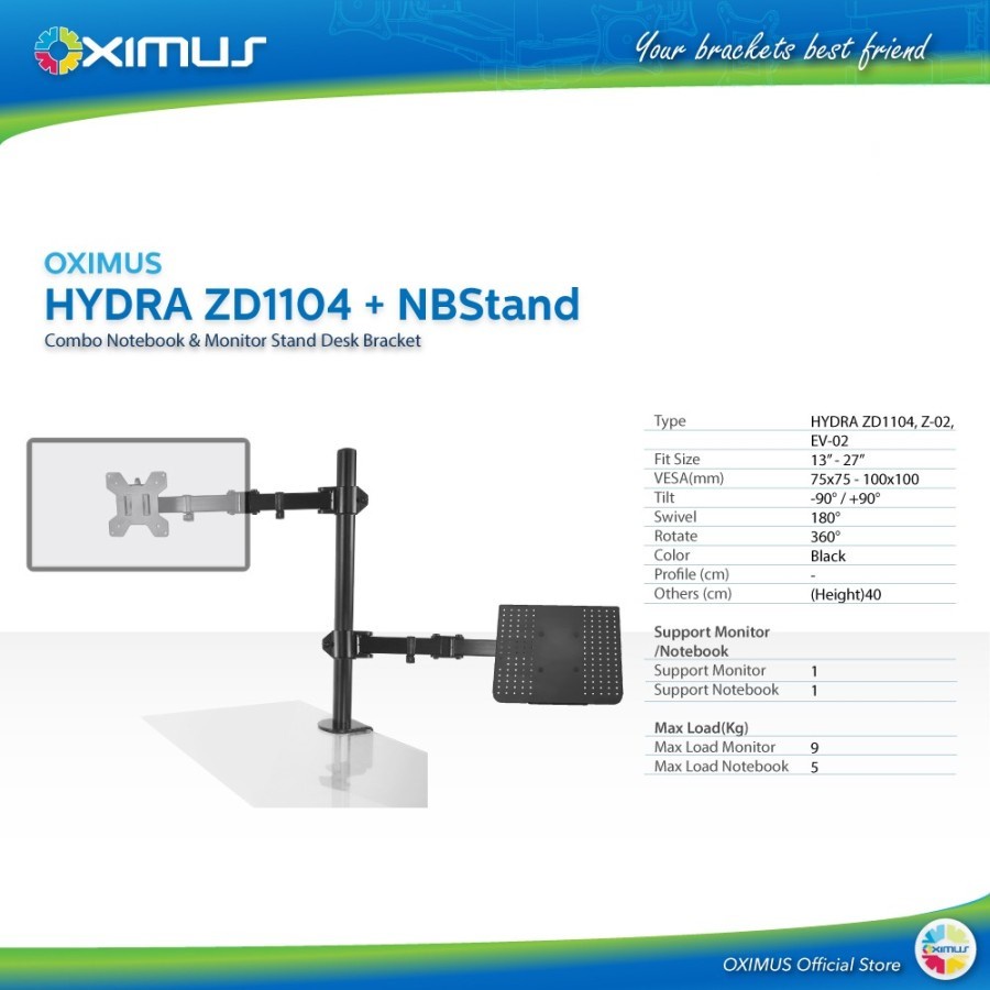 Bracket Meja LCD LED TV Monitor 13&quot; - 27&quot; OXIMUS HYDRA ZD1104 Desk Mount