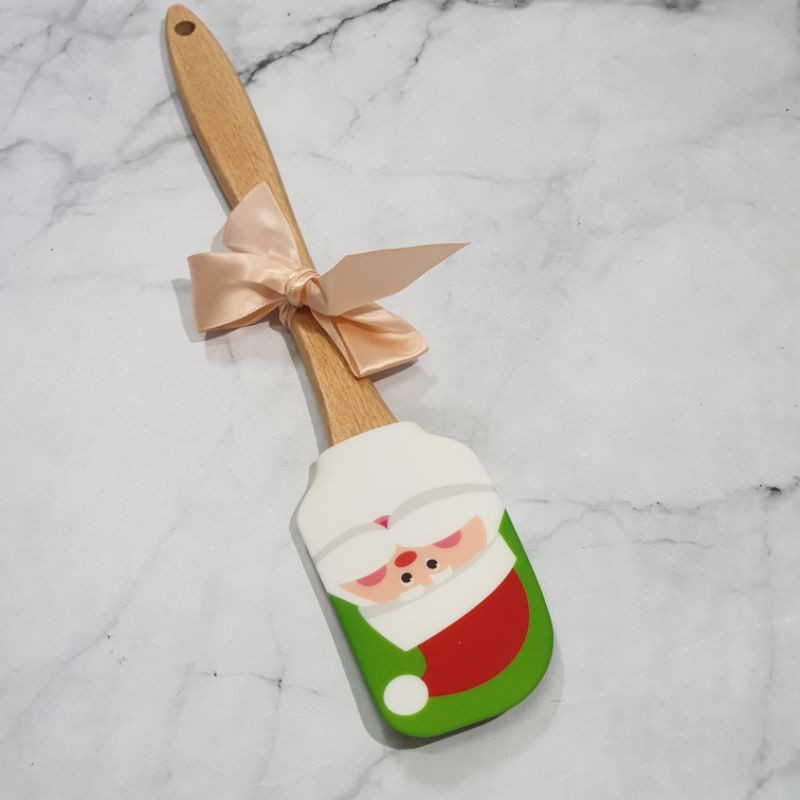 wooden xmas character silicone spatula / spatula gagang kayu gambar natal