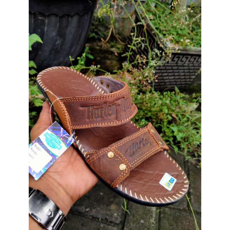 sandal Harley Davidson bahan full kulit sapi asli - sandal pria