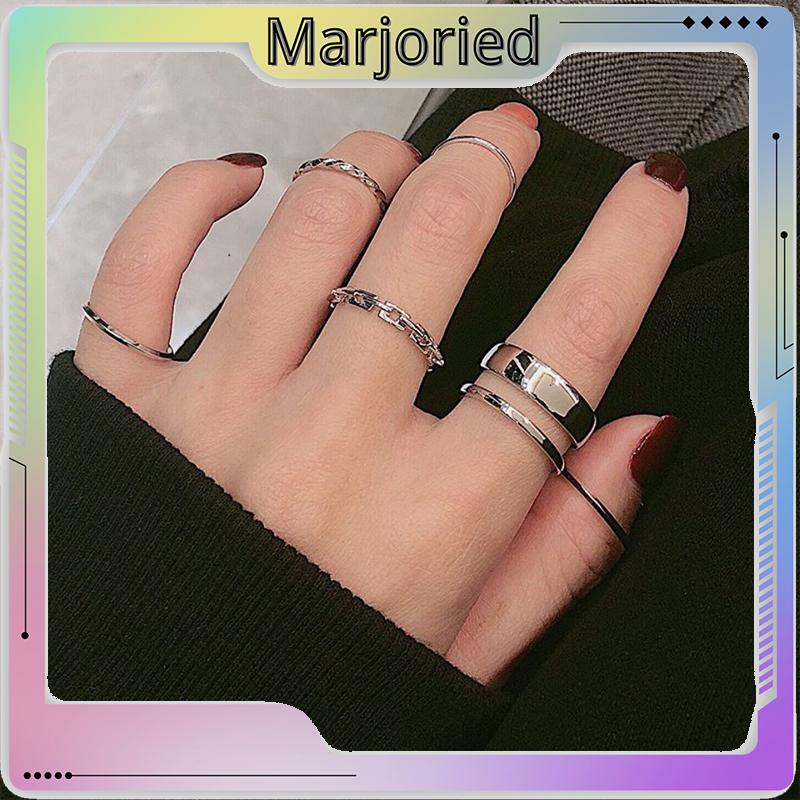 6pcs / 7pcs/Set Cincin Rantai Emas Model Terbuka Gaya Retro Korea Untuk Aksesoris Perhiasan-MJD