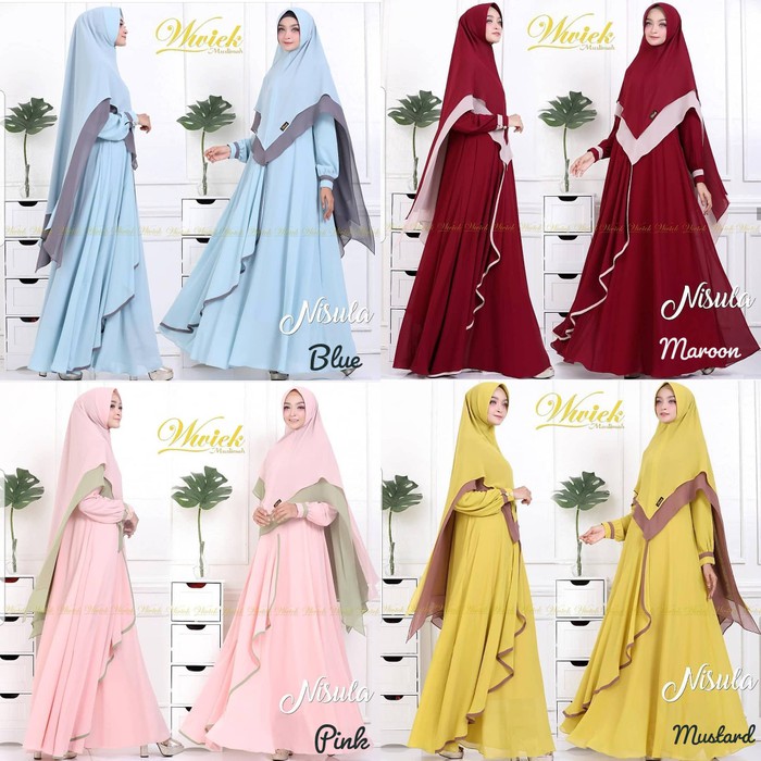 Set basic syari / setelan gamis & khimar / Gamis busui : Nisula Syari