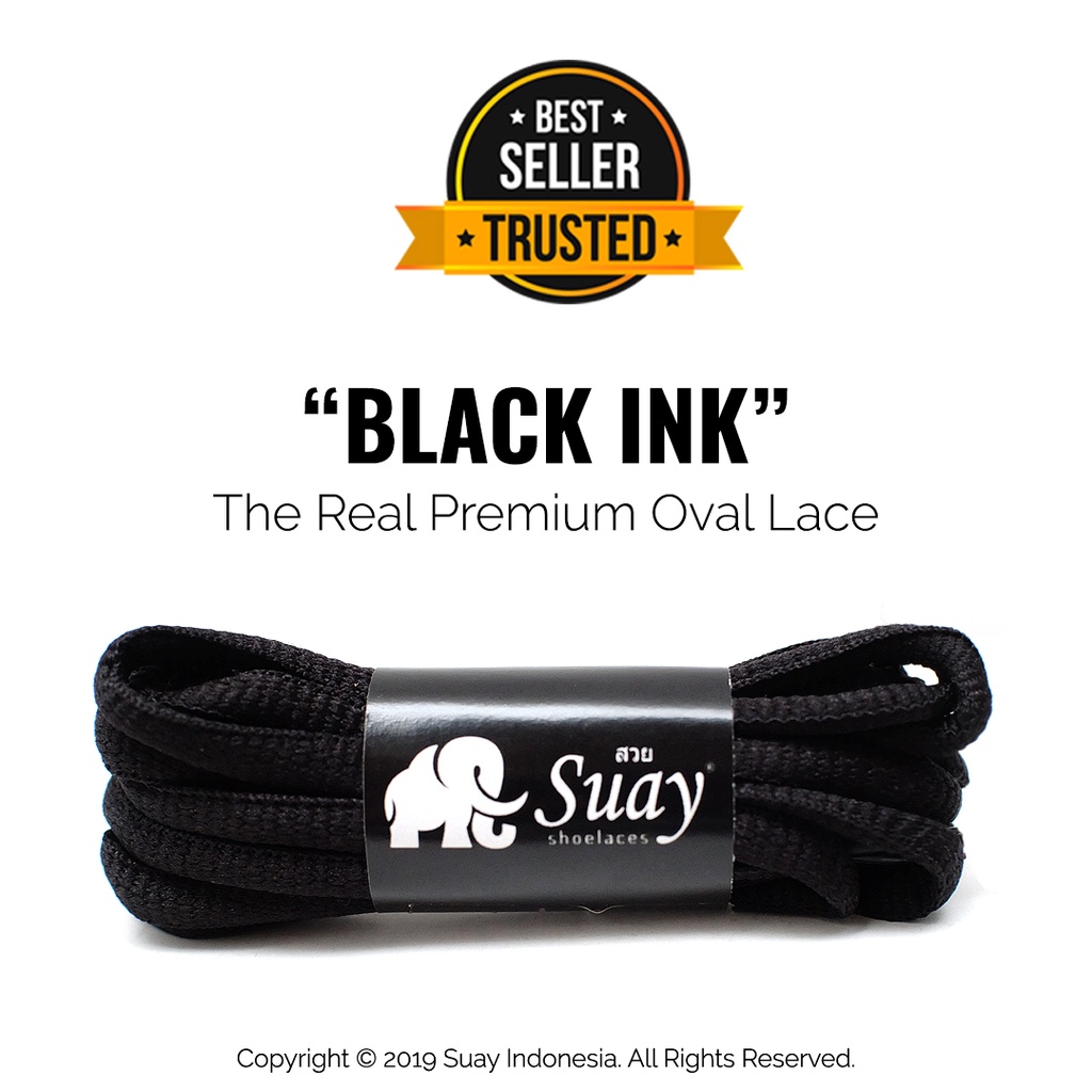 Tali Sepatu Bulat Hitam (Oval) Premium Shoelace Black Ink Surabaya