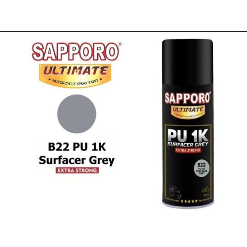 SAPPORO ULTIMATE B22 PU 1K SURFACER GREY CAT SEMPROT AEROSOL SPRAY PAINT WARNA ABU ABU DASAR PONDASI