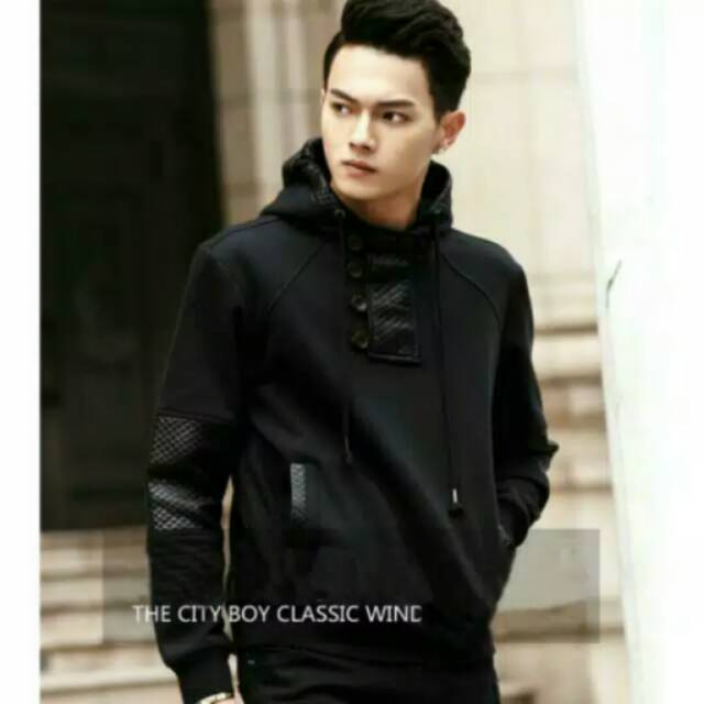 Jaket Pria Citiboy Hoodie Black - Casual Hitam Jumper Korea Style Keren