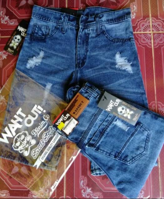 Celana jeans denim garment strecth melar pendek pria model sobek terbaru bisa COD