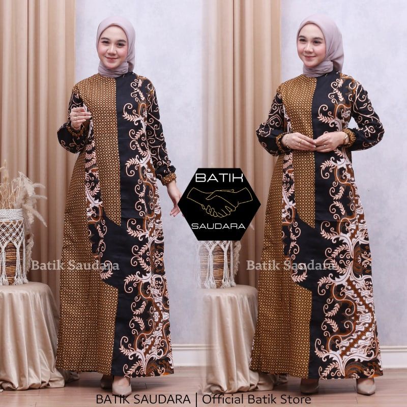 Baju Gamis Wanita Terbaru 2022 Batik Couple Keluarga Gamis Busui Jumbo Model Kombinasi Kain Katun Pr