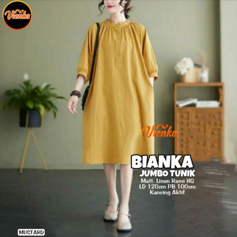 Bianka long tunik katun linen jumbo Ld 120 xxl