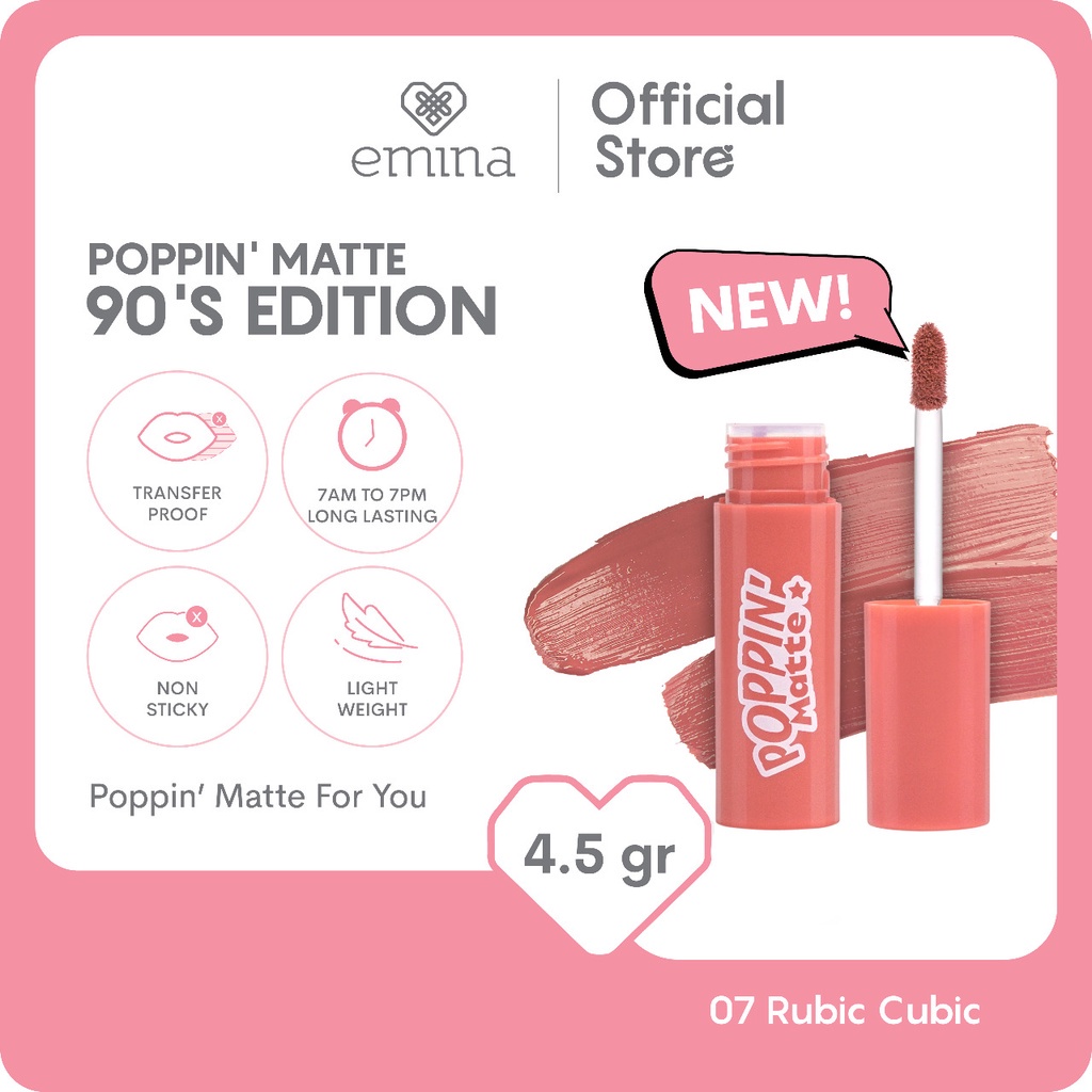 NEW Limited Edition! Emina Poppin Matte The 90s Edition 4.5 g - Lip Matte Transferproof Remaja Special Edition BISA COD