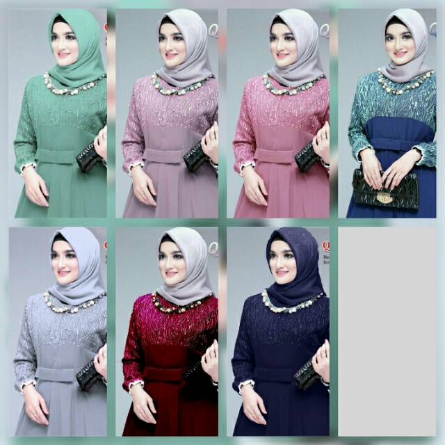 GAMIS ORI QUENBY MOSCREPE MIX BROKAT TILLE RESLETING DEPAN LIA