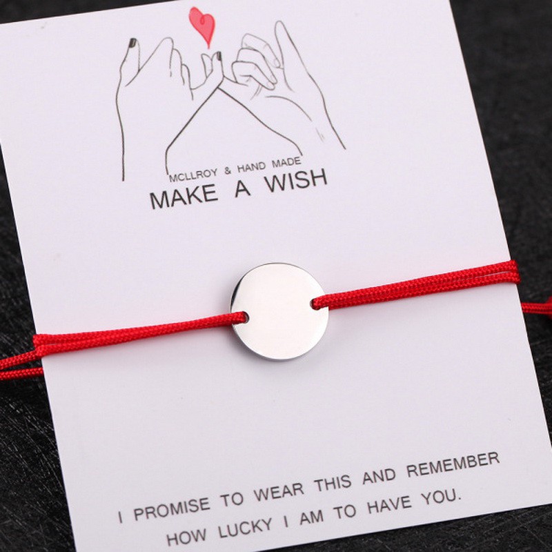 Gelang Tangan Tali Merah Adjustable Aksen Tulisan Make A Wish Love Bahan Stainless Steel