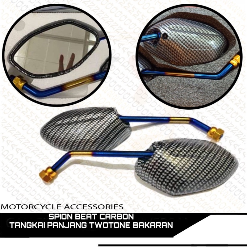 Spion Motor Beat Karbon Tangkai Twotone Carbon Tangkai Panjang
