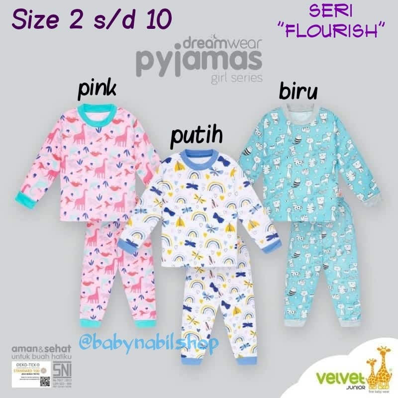 [Size 2-10] Piyama Dreamwear Velvet Junior (Girl) - Seri Flourish