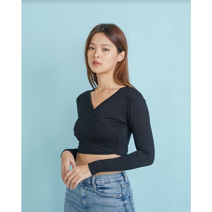 MODAVIE - NALA Longsleeve Crop Top Korea  Baju Atasan Lengan Panjang Crop Tee Korean