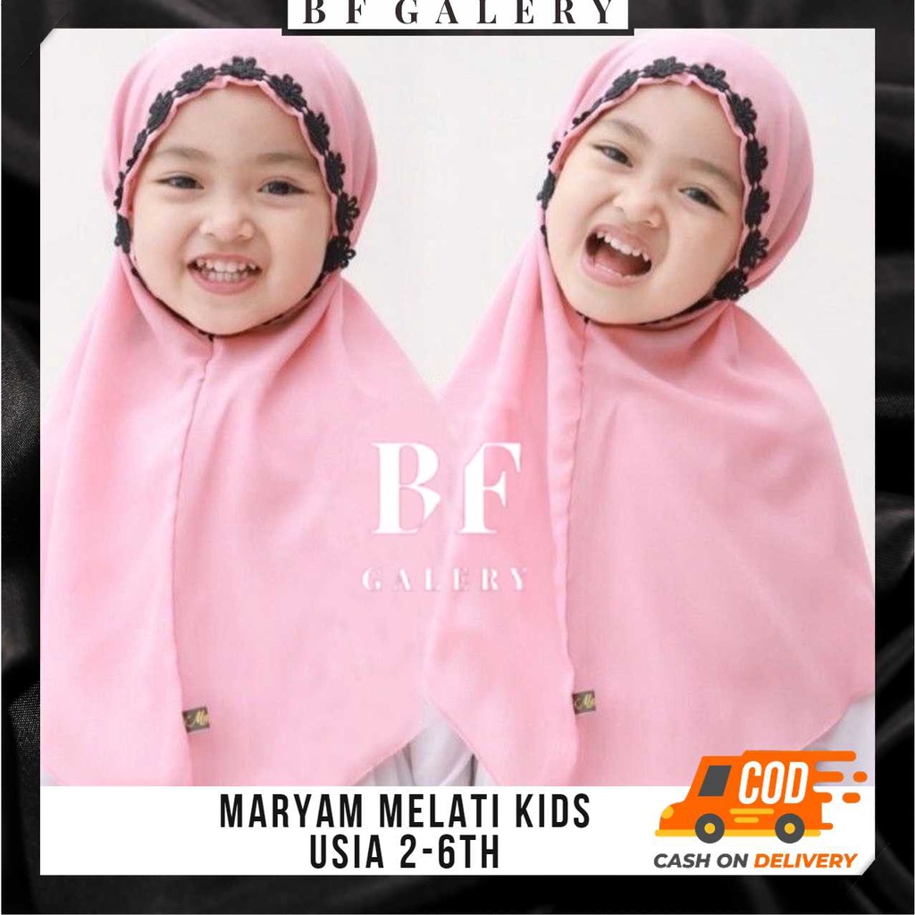 BFJ018 Hijab Instan Anak Melati Jilbab Maryam Bergo Bunga Melati Usia 2-5 tahun Jilbab Instan Murah Bahan Lembut Jakarta