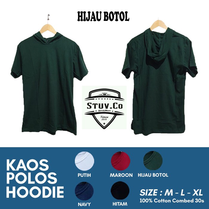 Kaos Hoodie Polos Cotton Combed 30s Size M L Xl Pendek Warna Hijau Katun