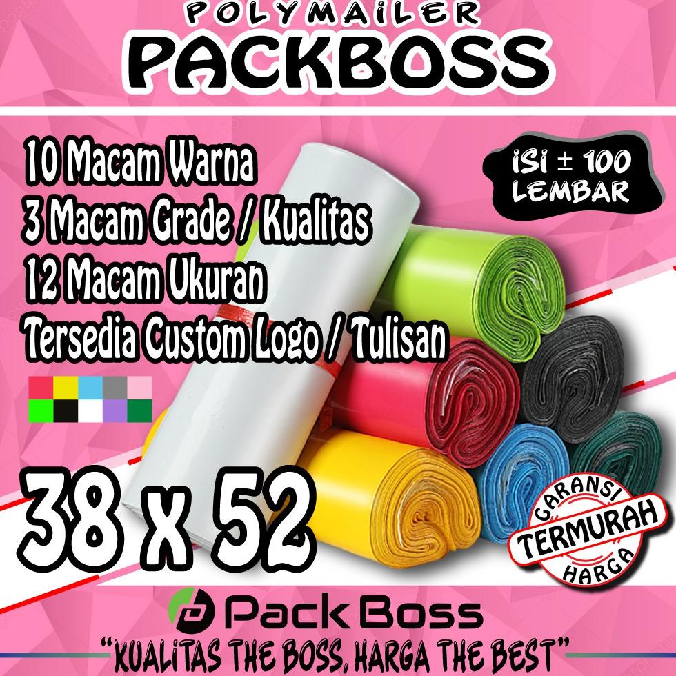 

[(BAYAR DITEMPAT) POLYMAILER PACKBOSS 38X52 ISI 100 *KUALITAS TEBAL, HARGA PABRIK TERMURAH*