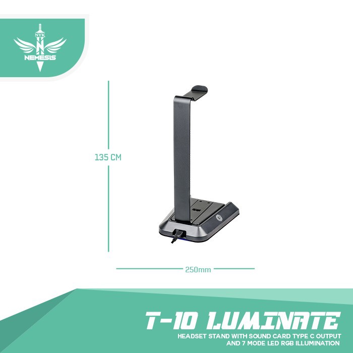 Headset stand Nyk RGB with 3.5mm 2 audio 1 mic Sound 7.1 &amp; Usb hub 2 port T-10 Luminate - Cradle T10