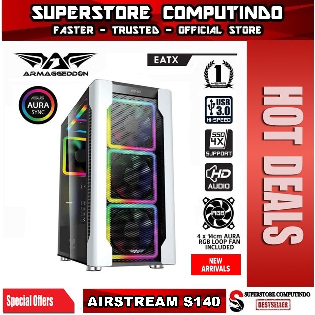 Armaggeddon Airstream S140 E-ATX Gaming PC Case - 4x 14cm Fan Included